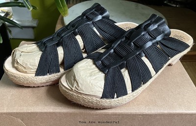 Jax & Bard Rosa Leather and Elastic Wooden Clog Black Sandals 7.5-8 EU 38 NARROW