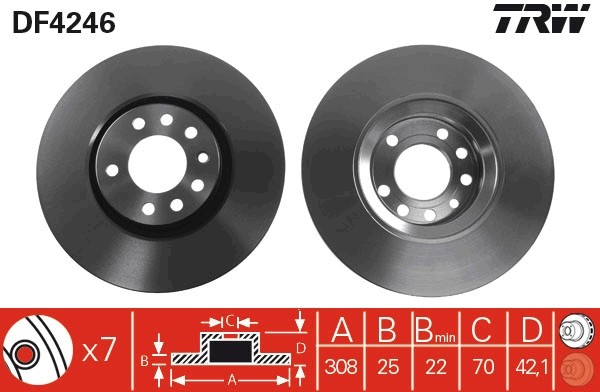 Disque de frein TRW DF4246 arrière en acier carbone pour berlines familiales