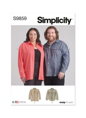 Easy Plus Unisex Shirts Sewing Pattern Packet, Design Code S9859, Sizes XL-XX...