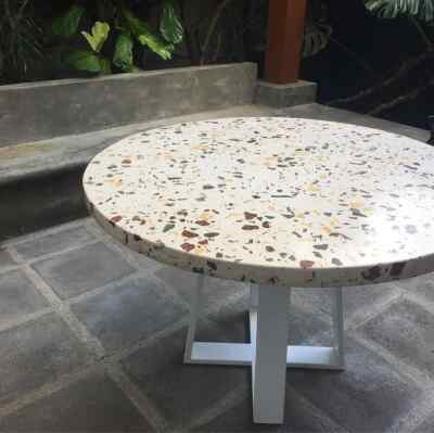 White Terrazzo Table Top for restaurants, gardens, balcony, round terrazzo Table