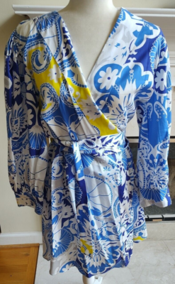 Wolf Badger Sabina Soderberg Sweeden Blue Floral Wrap Dress Size Large |  eBay