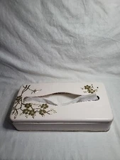 Vintage 50's Metal Tissue Box Cover Pink With Gold Flowers Pre-owned 