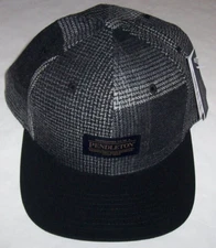 NWT Pendleton GRAY/BLACK PATCHWORK PLAID WOOL Flat Brim Men's Trucker Cap Hat