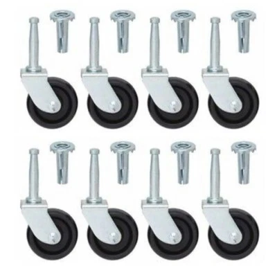 8 x Swivel Castor Wheels Feet With Inserts- For Divan Bed Base Sofa Settee Chair