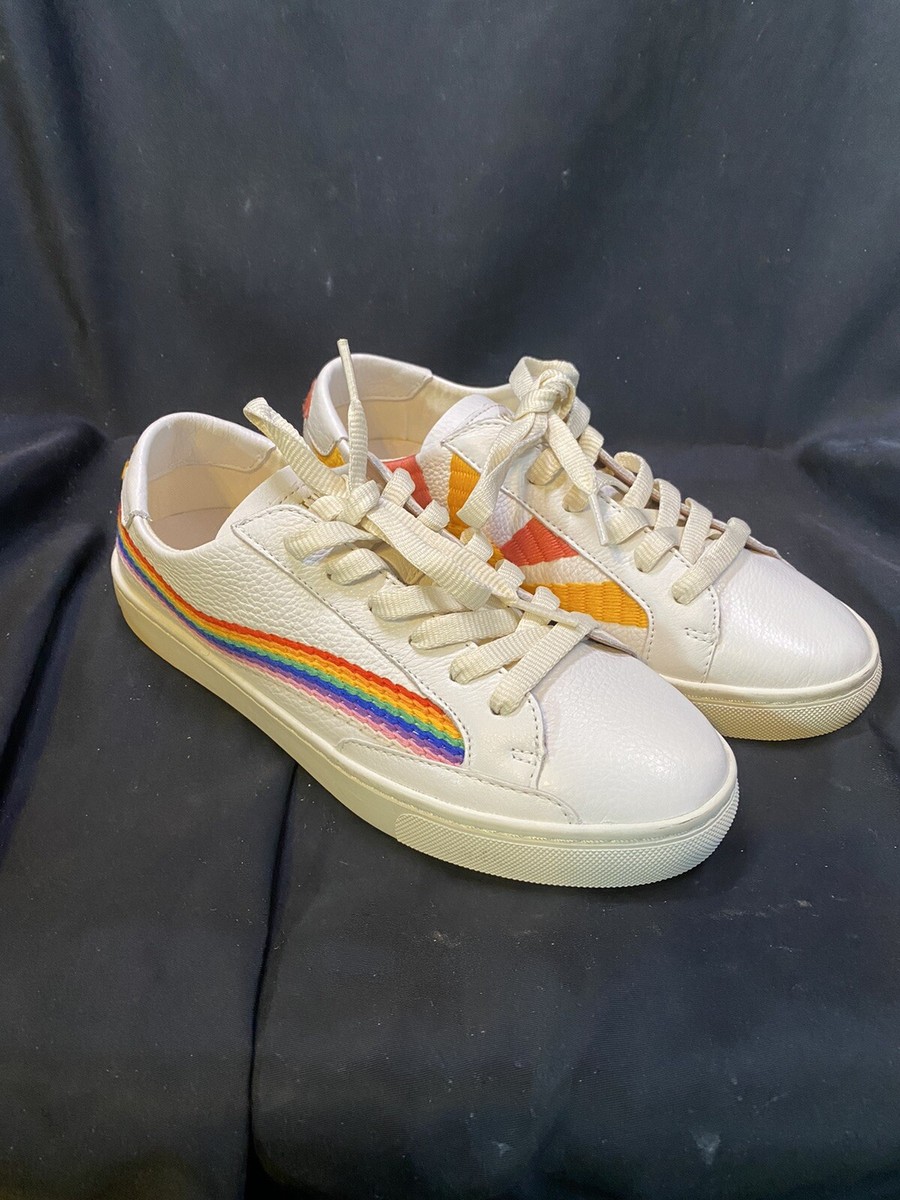 Rainbow Wave White Sneakers With Embroidery Designer Sneakers
