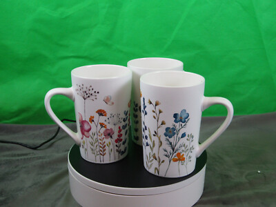 3er-Set Tassen ''Flores'' | Porzellan Becher | Kaffeetassen | Blumen Design