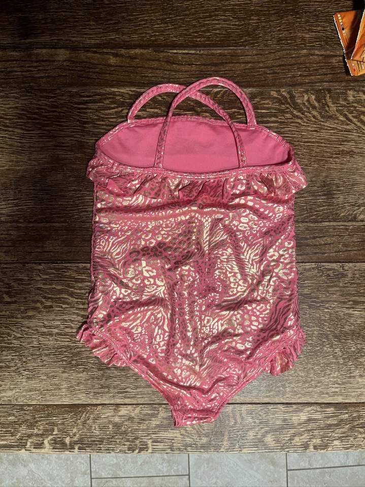 Traje de baño Vince Camuto metálico estampado de guepardo 1 pieza | Talla 10 para niña | Excelente estado. Foto 2 de 2