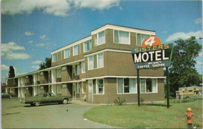 Sudbury Ontario Four Sisters Motel Greetings Postcard E91
