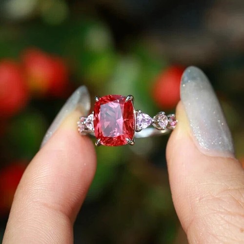 AAA 4.50Ct Natural Ruby Diamond Anniversary Engagement Ring 14K Solid White Gold - Picture 3 of 7