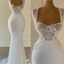 Chic Sparkly Sequins Mermaid Wedding Dresses Bridal Gown Floor Length