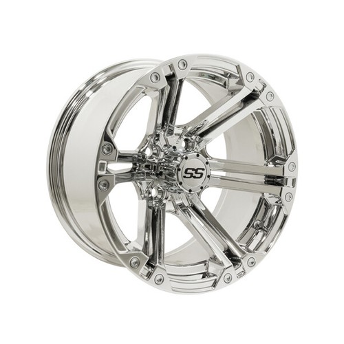 Set of 4 GTW 12" Specter Chrome Golf Cart Wheels on 17" Fusion Street Tires - Picture 4 of 5