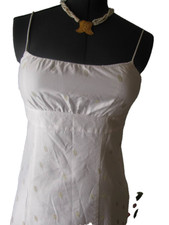 ANN TAYLOR LOFT Size 10P White Cotton Dress Embellished with Gold Embroidery