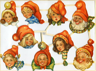 Oblaten scrap die cut chromo / Bogen G. Wallen Schweden Niko Mützen rar