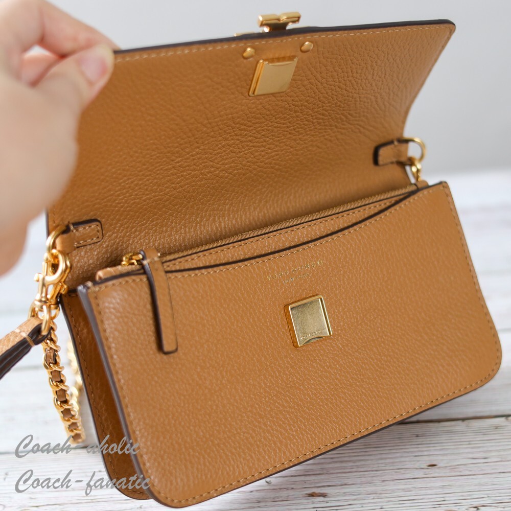 TORY BURCH 141136783 関税送料込 NWT Tory Burch Britten Pebble Leather Chain Wallet Crossbody