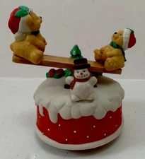 Vintage Christmas Bear See Saw Rotating Music Box White Christmas New Old Stock