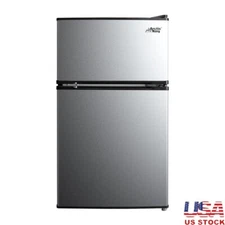 3.2 Cu Ft Two Door Mini Fridge W/Freezer Child Lock Stainless Steel Space-saving