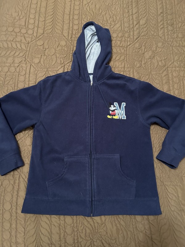 Vintage Mickey Mouse Hoodie sweatshirt full zip denim embroidery NAVY