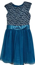 Jona Michelle Girl Sleeveless Formal Royal Blue Dress Sz 12 Sequins Glitter P/O