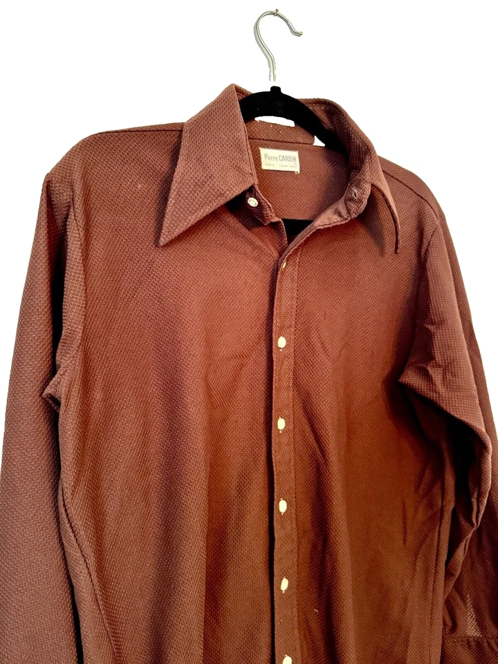 Vintage 70s Pierre Cardin Disco Waffle Pique Shirt w/ Daggar Collar Sz L 15-33 - Image 4 of 4