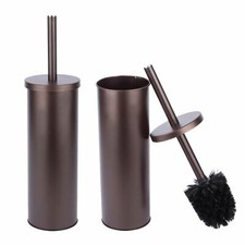 Sleek Toilet Brush and Holder with Metal Handle - Bronze, Pack of 2