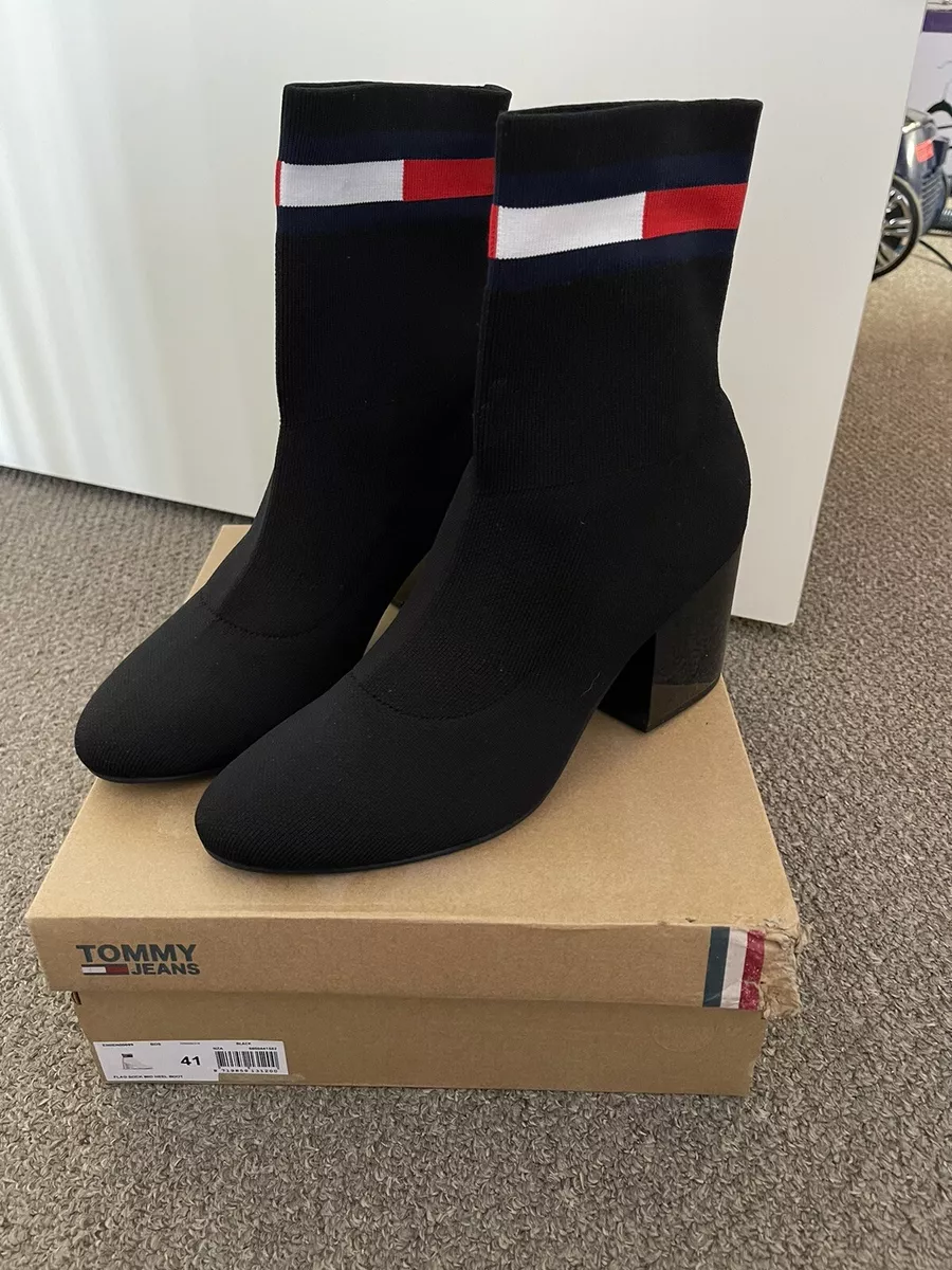 Tommy Jeans Flag Sock Mid Heel Boot eBay