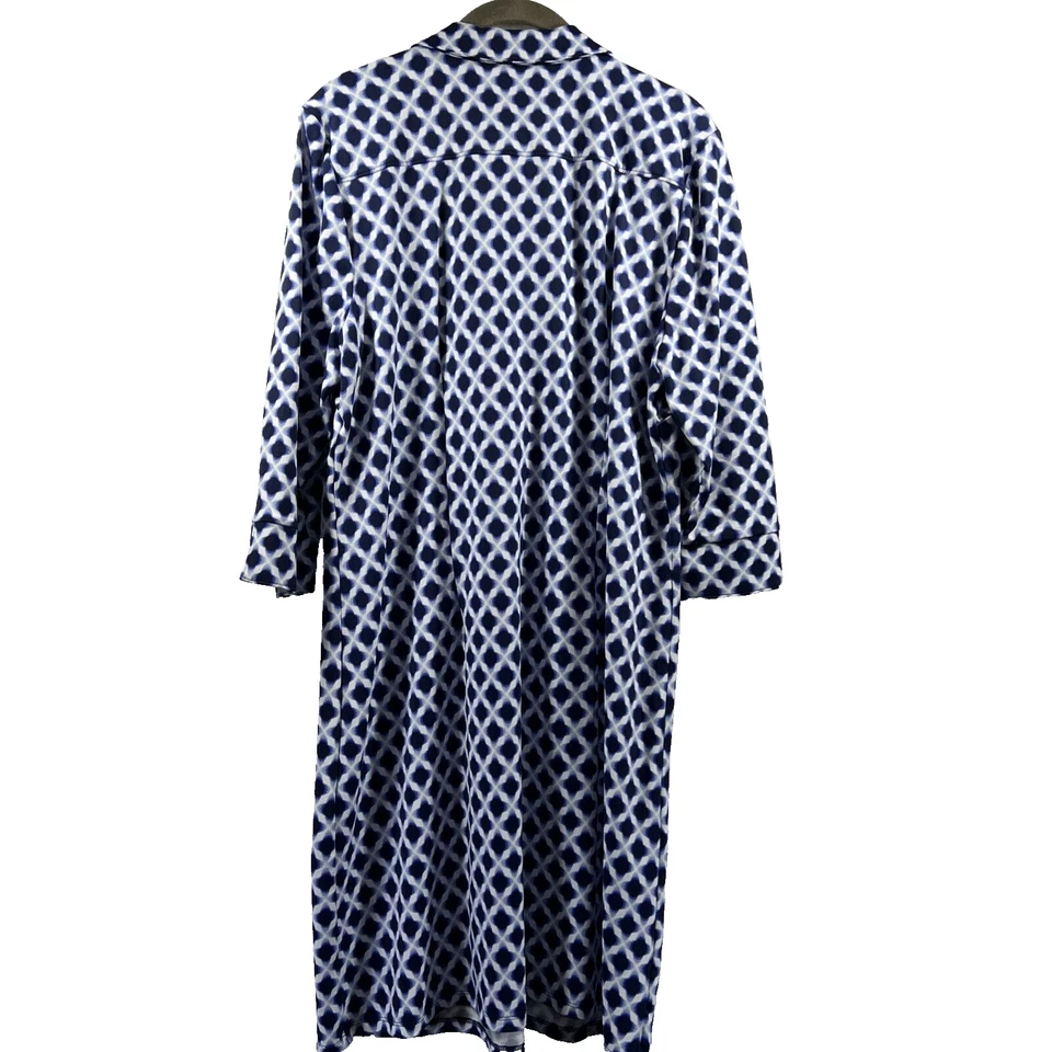 Talbots Women's Dress XL Petite XLp Blue White Pullover No Wrinkle Stretch 3/4 - Image 3 of 4