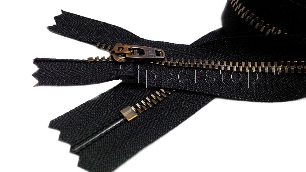 Pant Zipper YKK ® #4.5 Antique Brass Closed Bottom Length 4,7,9 or