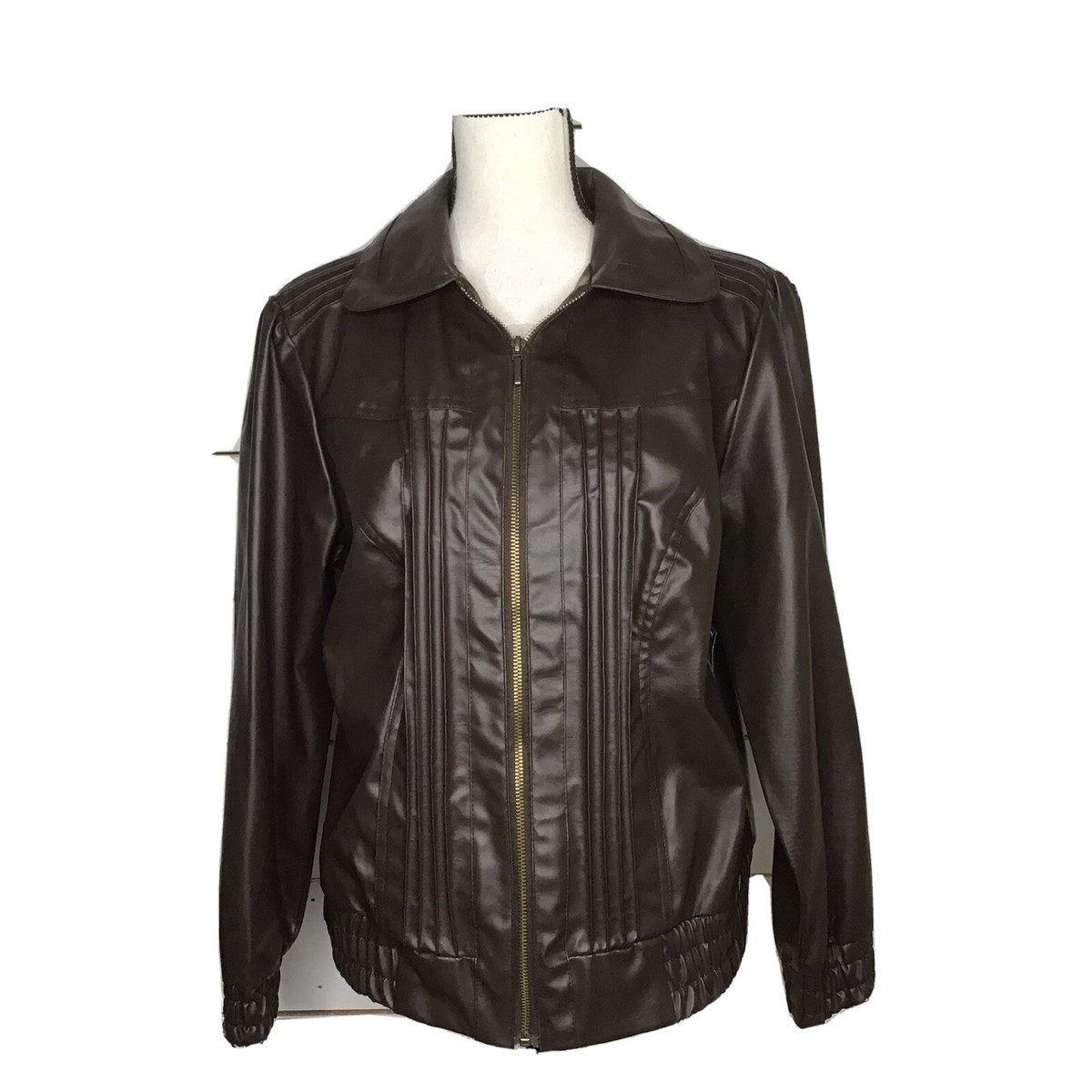 New New Directions Faux Leather Jacket Full Zip Stretch Brown