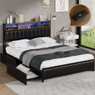 Oikiture Queen Double King Single Bed Frame with LED Headboard 2 Drawers USB