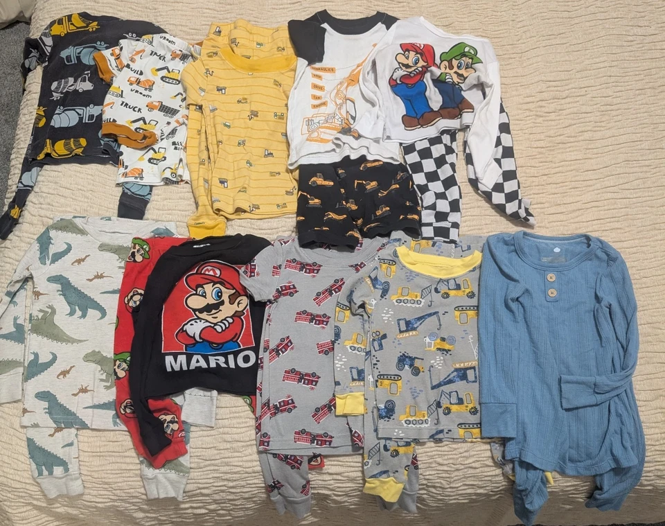 Для мальчиков ясельного возраста 2t пижама PJ Sleepwear лот 20 изделий десять комплектов с длинным и коротким рукавом - Изображение 2 из 4