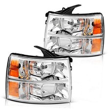 Headlights Assembly Compatible with Chrome Housing Amber Reflector Clear Lens