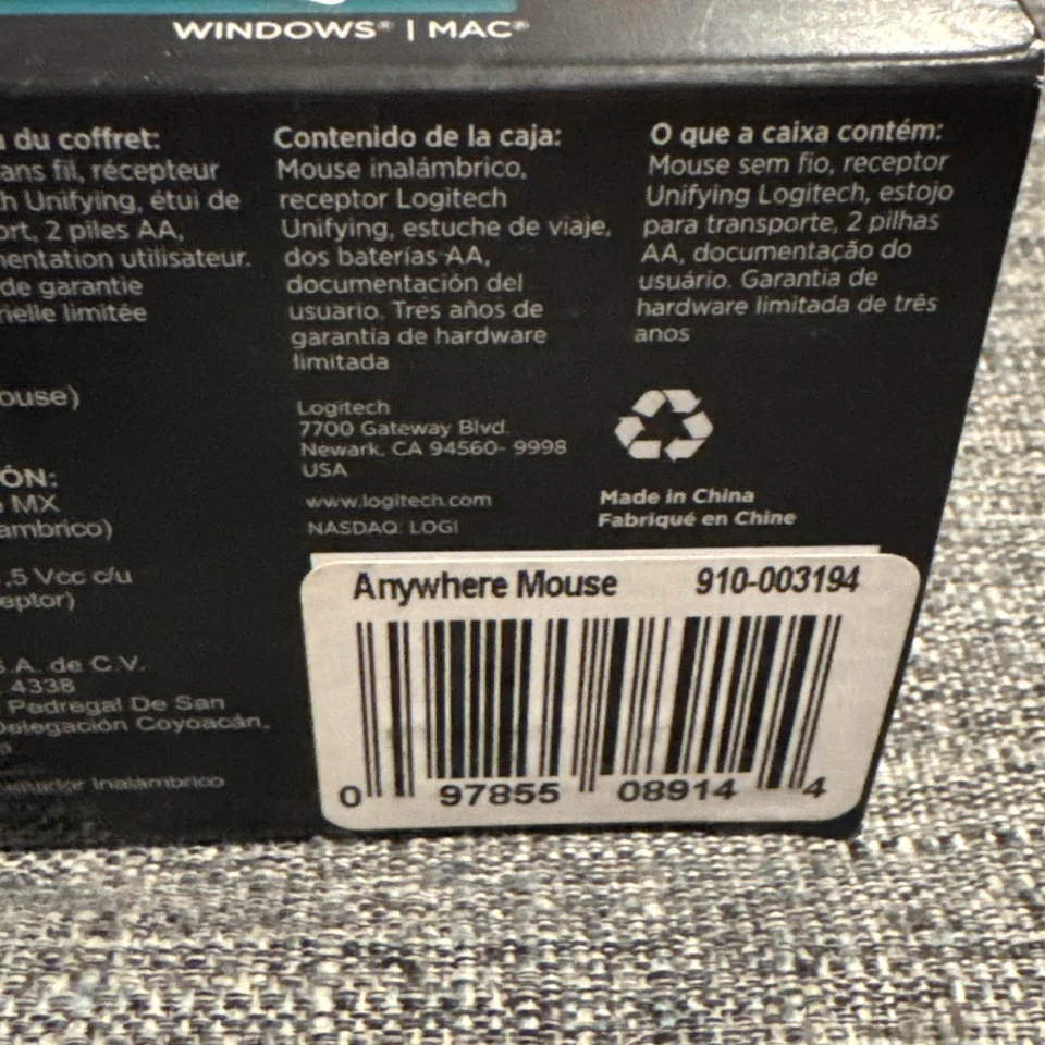 Logitech Anywhere MX Wireless Laser Mouse 910-003194 Nano Unifying Receiver NIB - Image 4 of 4