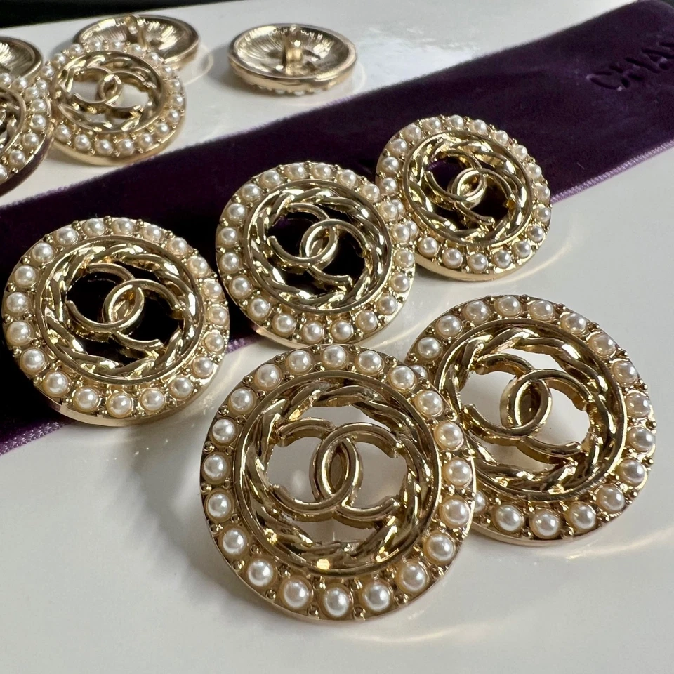 Gold Set 6 Knöpfe Chanel CC Ersatzknöpfe Ø 23 mm Metall Knöpfe Knopf Logo - Bild 3 von 4