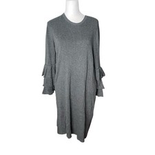 A New Day Womens Large Sweater Dress 3/4 Tiered Sleeve Dark Gray Casual Career