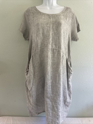 Compass Italy Linen Short Sleeve Baggy Shirt Dress Tunic Sundress Beach Casual M
