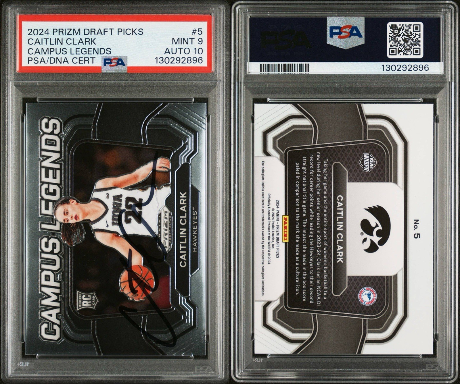 2024 Panini Prizm DP #5 Caitlin Clark Rookie Auto PSA DNA 9/10 Auto GEM MT view 3