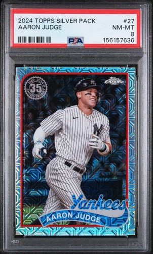 PSA 8 Aaron Judge 2024 Topps Silver Pack 1989 Chrome Promo #27 Series 2