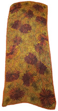 Orange Mustard Yellow Floral Scarf Sheer Rayon Silk 1960s 1970s Hand rolled