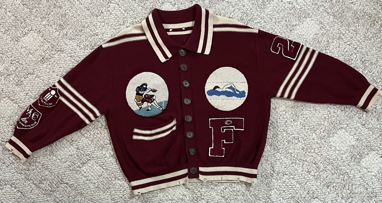 Found Fin Varsity Patch Collared Cardigan Sweater… - image 2