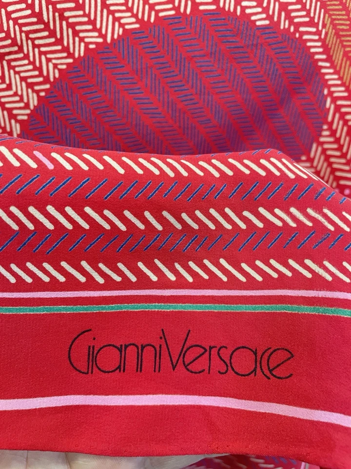 Y8 # Gianni Versace абстрактный геометрический печать шелковый шарф красный винтажный Италии - Изображение 4 из 4