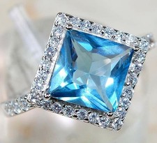 3CT Aquamarine  Topaz 925 Solid Sterling Silver Ring Sz 6 UB4-4