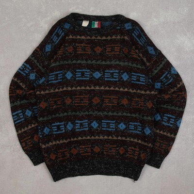 Vintage 80er Jahre gemusterter Strickpullover L Acryl Damen grau Pullover