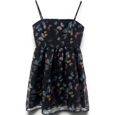 Lulus Dress Womens L Butterfly Print Black Spaghetti Strap Mini NEW