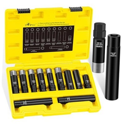  11PCS Master Lug Nut Key Set - 5, 6, 7, 10, 12 Spline Lug Nut Socket 11 Piece