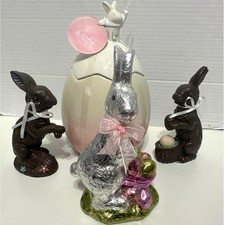 Arlington easter egg candy dish w/ resin choc bunnies & foil bunny table top NWT