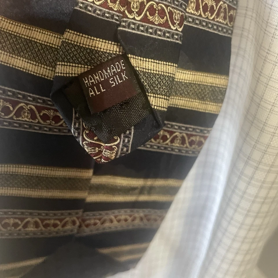Corbata Rafael Toda Seda Hecha a Mano Italia Negro Dorado Rojo Rayas Patrón Barroco Foto 4 de 4