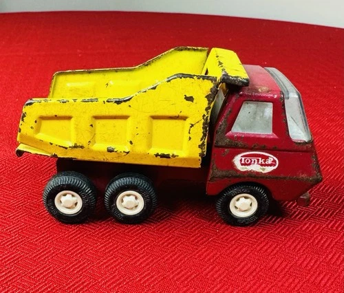 Vintage Tonka Mini 5" Red & Yellow Dump Truck Metal Pressed Steel Construction