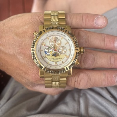 Daniel Steiger Equinox Gold Tone Watch Quartz Moon Phase Chronograph Style w/ Bo