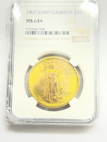 Pcgs 1907 $20 Gold Saint Gaudens MS64+ Brilliant Coin