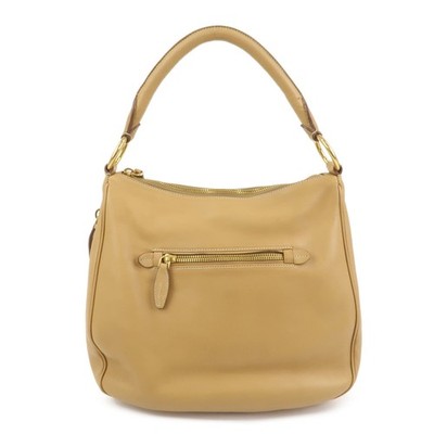 PRADA Triangle Logo Leather Shoulder Bag Hand Bag Camel Authentic Used F/S
